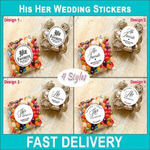 40 His Her Wedding Stickers - Personalized Favorite Candy Party Favor